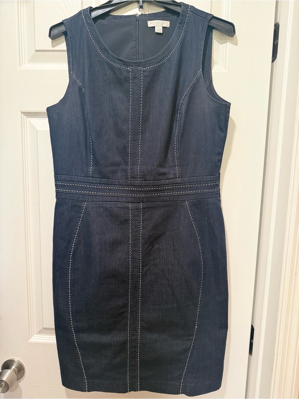 New York & Company Dark Navy Denim Sheath Midi Dress